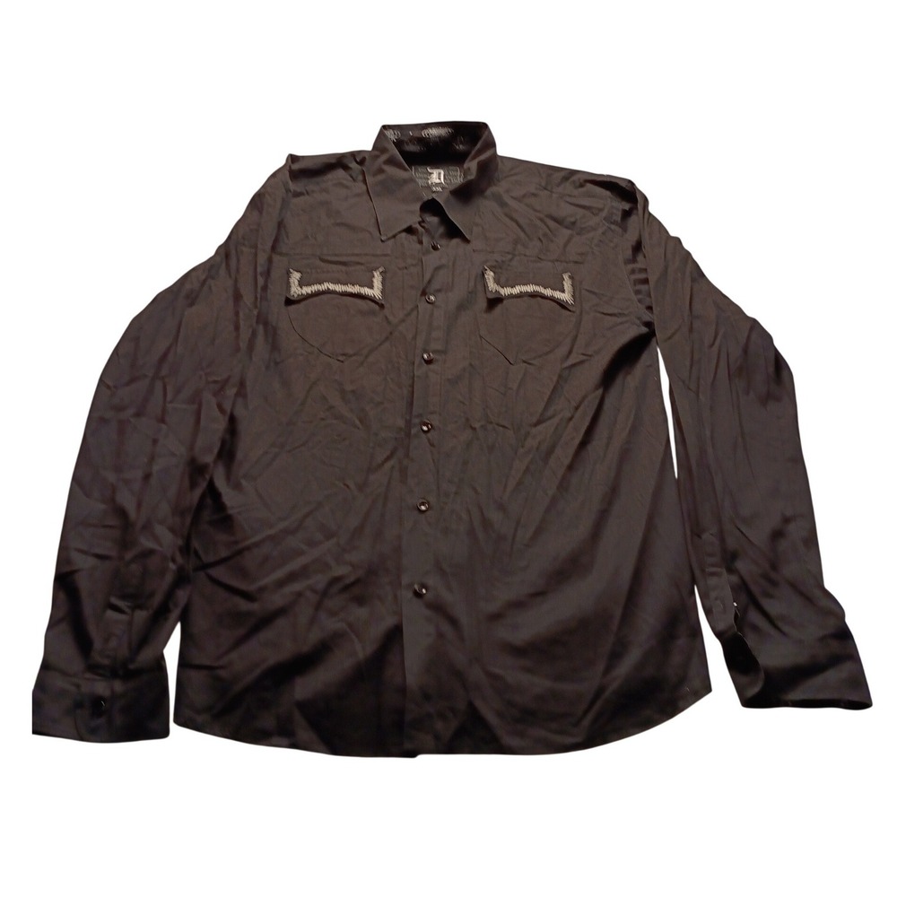 Do Denim Men's XXL Black Long Sleeve Button Down Shirt Embroidered Pockets